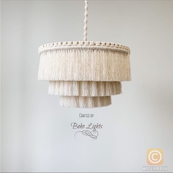 Boho Fringe Chandelier Cotton Pendant Light Fringe Light Fixture Tassel Lamp